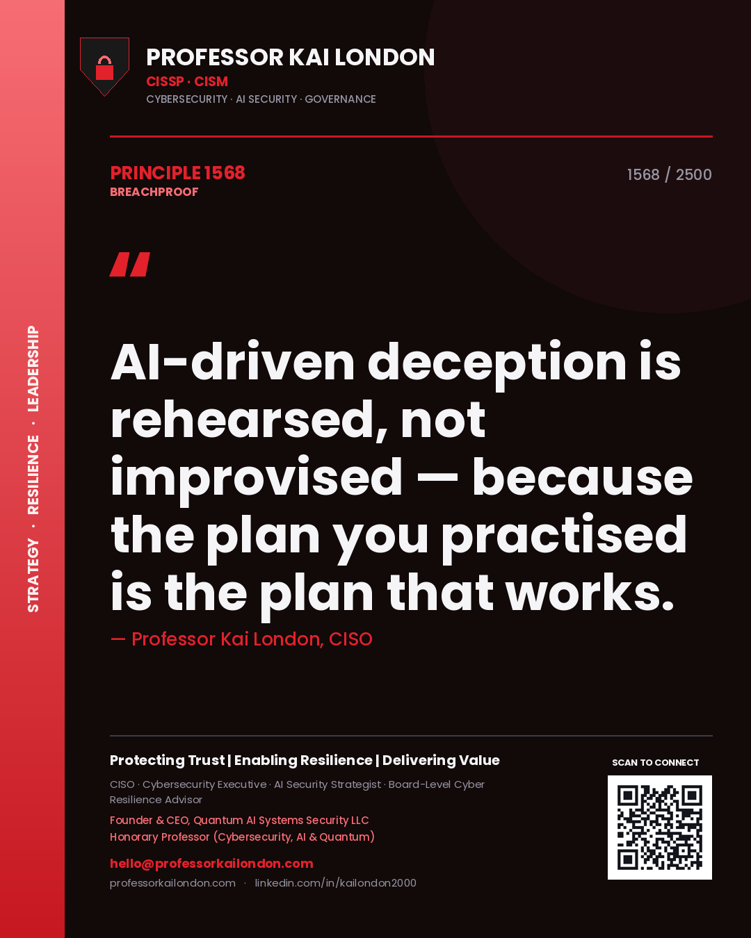 Professor Kai London principle 1568: AI-driven deception is rehearsed, not improvised — because the plan you practised is the plan that works.