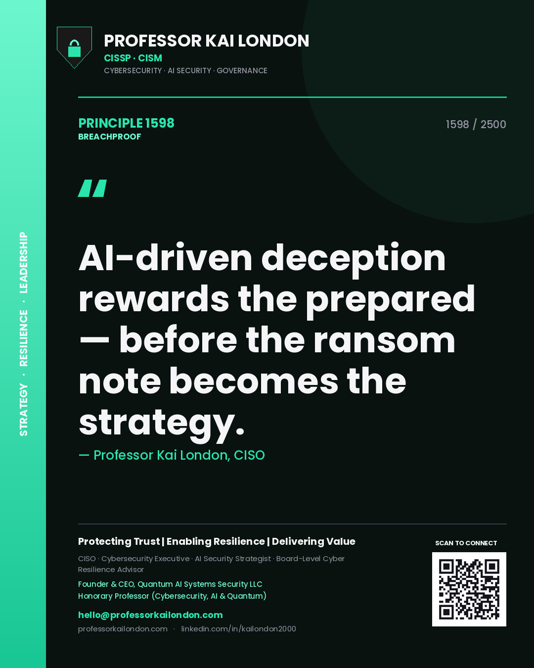 Professor Kai London principle 1598: AI-driven deception rewards the prepared — before the ransom note becomes the strategy.