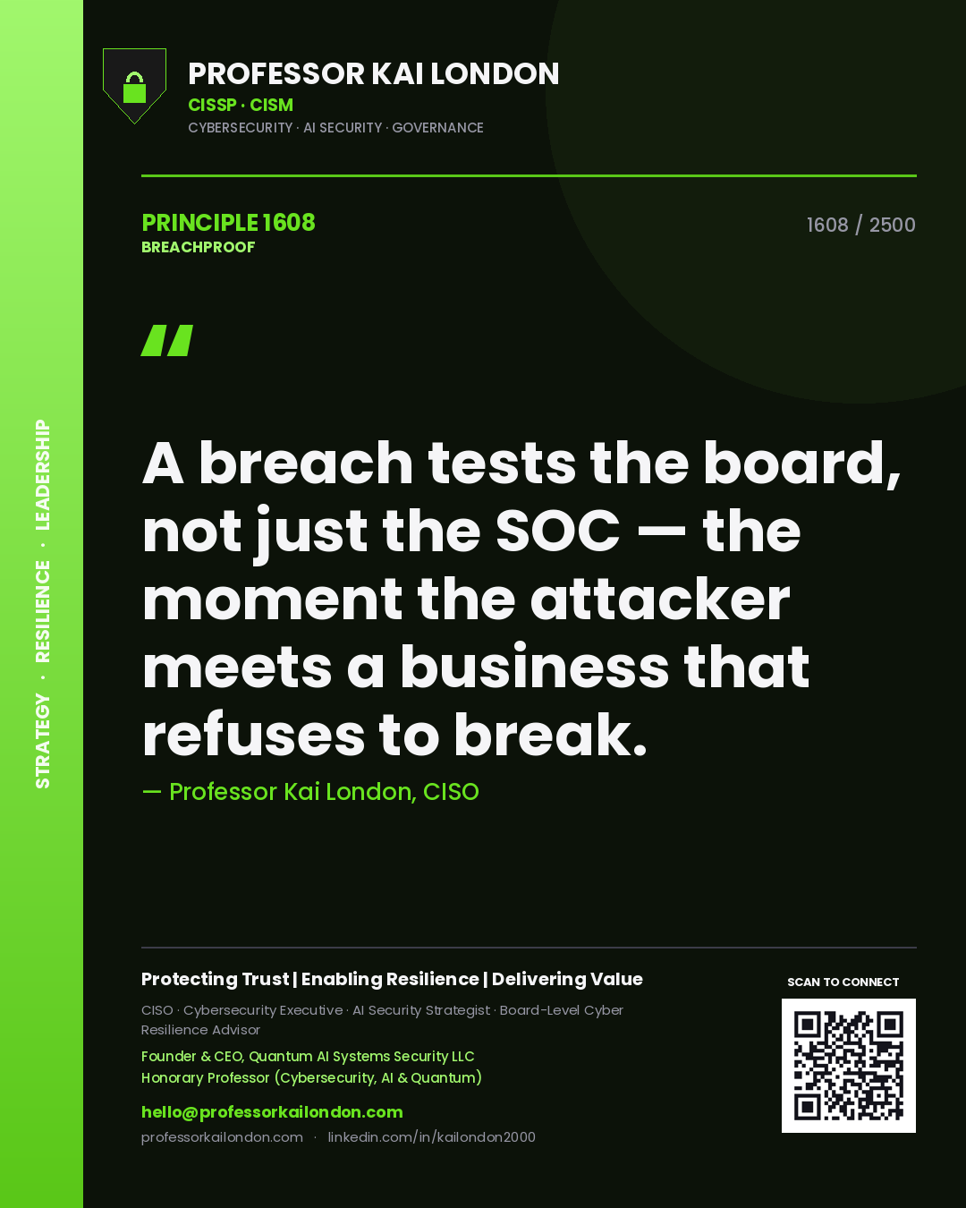 Professor Kai London principle 1608: A breach tests the board, not just the SOC — the moment the attacker meets a business that refuses to break.