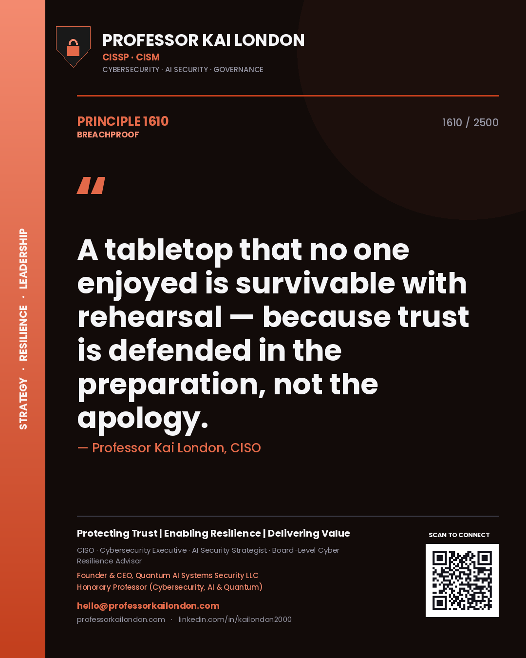 Professor Kai London principle 1610: A tabletop that no one enjoyed is survivable with rehearsal — because trust is defended in the preparation, not the apology.