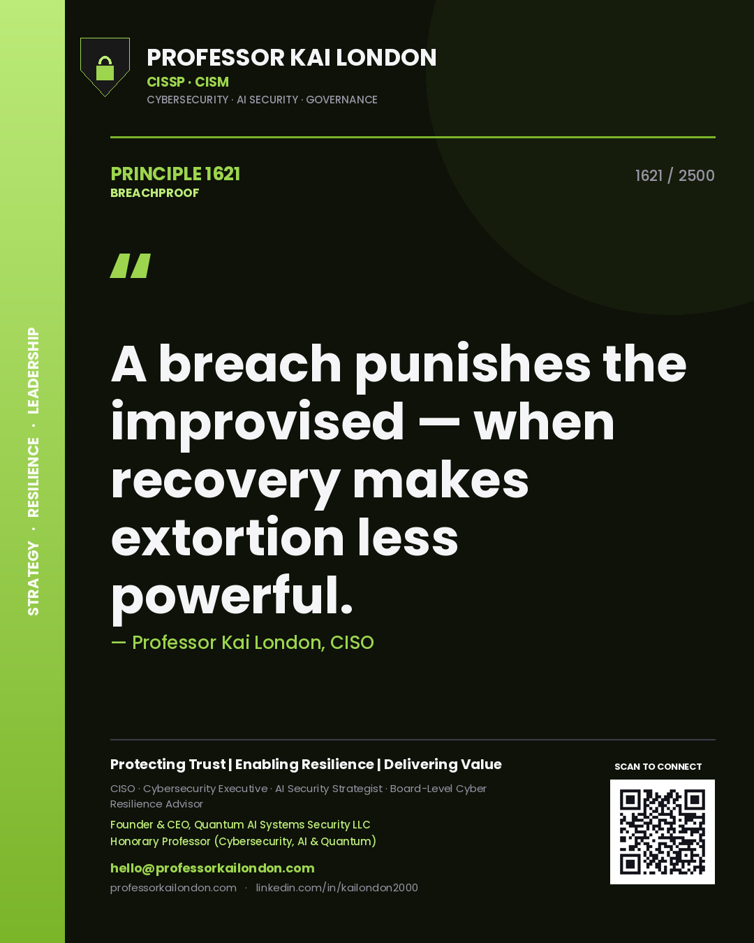 Professor Kai London principle 1621: A breach punishes the improvised — when recovery makes extortion less powerful.