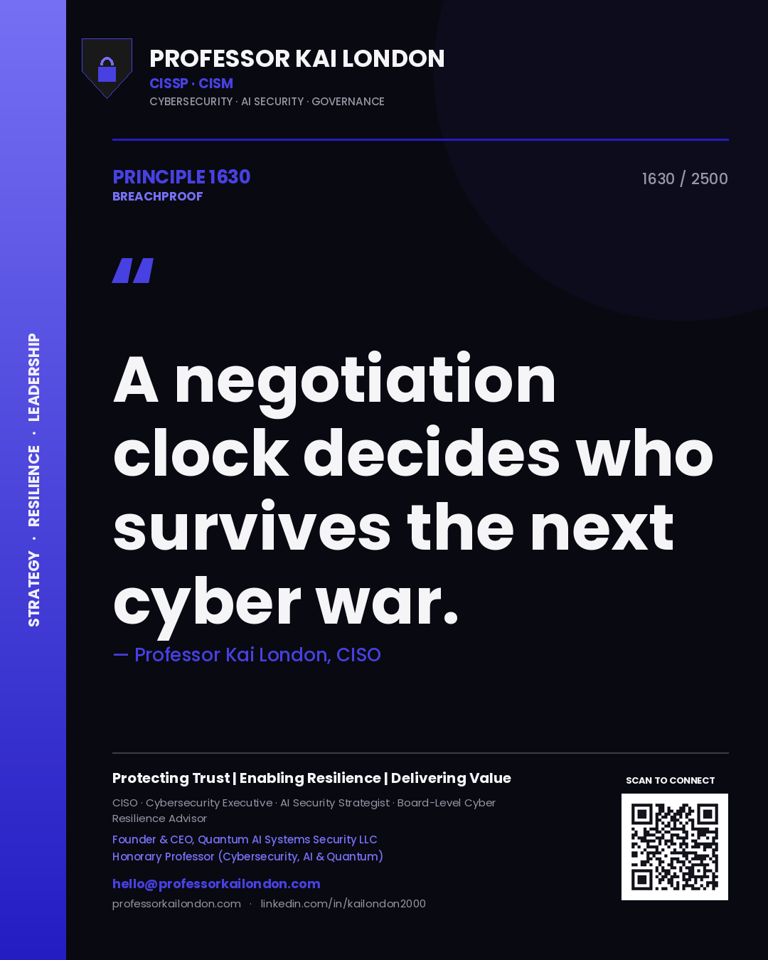 Professor Kai London principle 1630: A negotiation clock decides who survives the next cyber war.