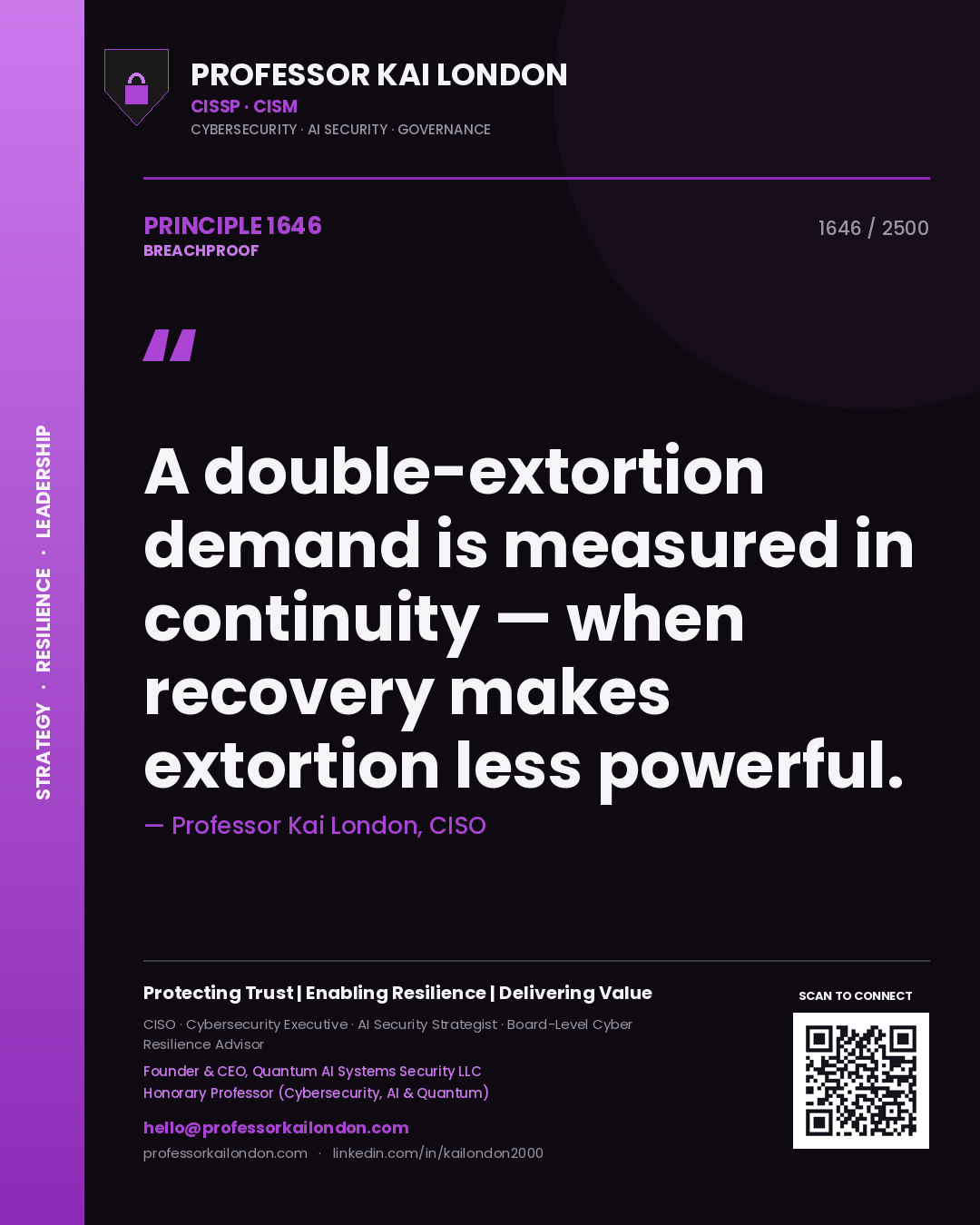 Professor Kai London principle 1646: A double-extortion demand is measured in continuity — when recovery makes extortion less powerful.