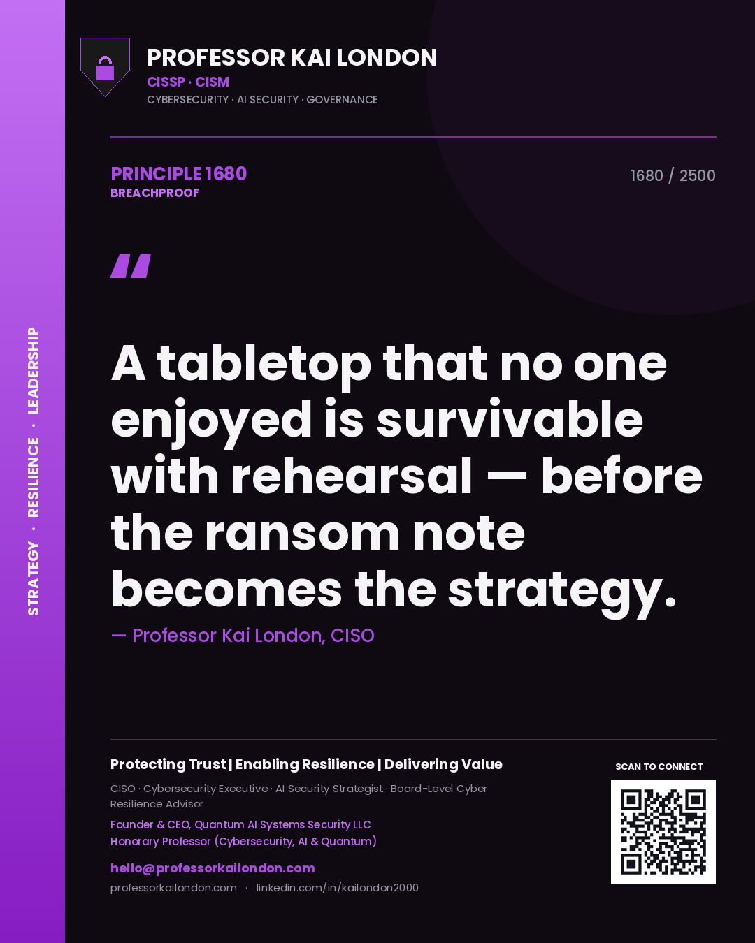 Professor Kai London principle 1680: A tabletop that no one enjoyed is survivable with rehearsal — before the ransom note becomes the strategy.