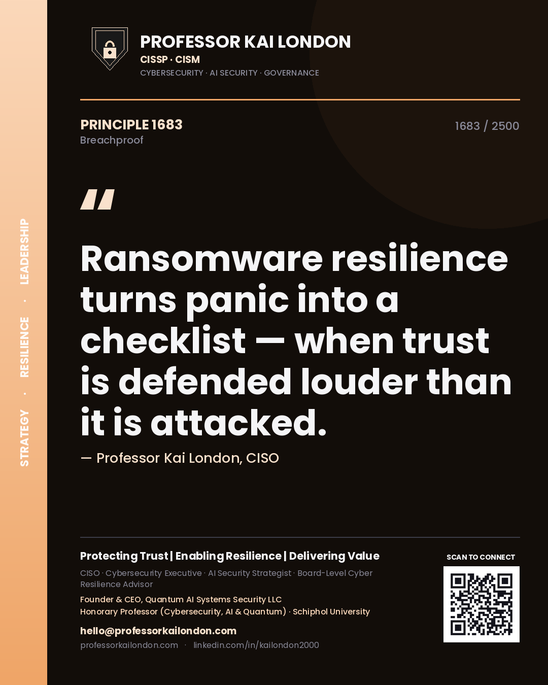 Professor Kai London principle 1683: Ransomware resilience turns panic into a checklist — when trust is defended louder than it is attacked.