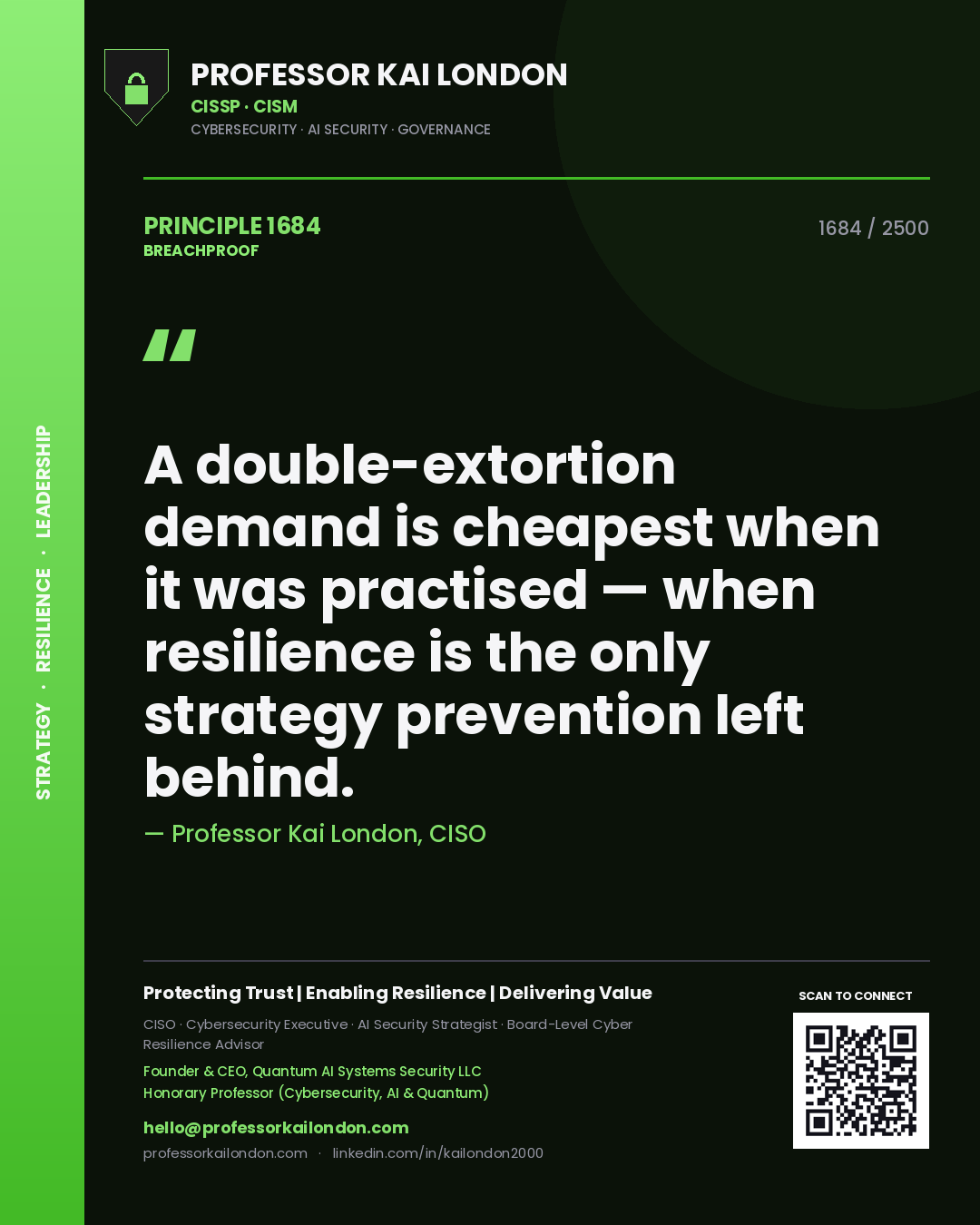 Professor Kai London principle 1684: A double-extortion demand is cheapest when it was practised — when resilience is the only strategy prevention left behind.