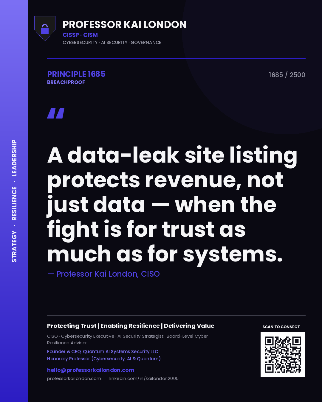 Professor Kai London principle 1685: A data-leak site listing protects revenue, not just data — when the fight is for trust as much as for systems.