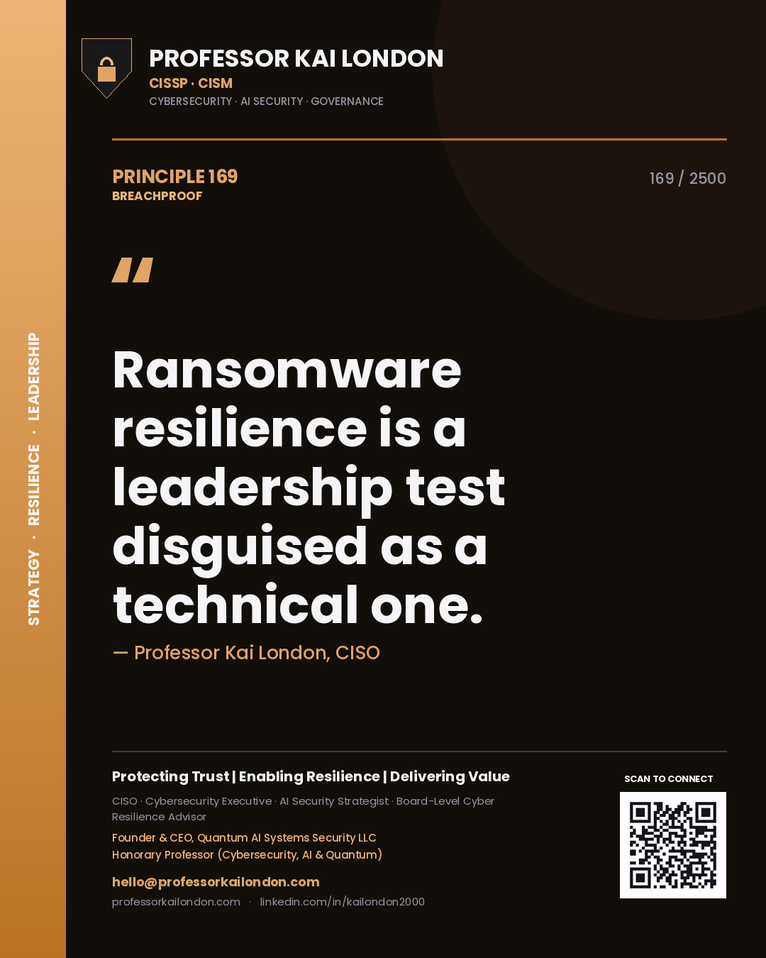 Professor Kai London principle 169: Ransomware resilience is a leadership test disguised as a technical one.
