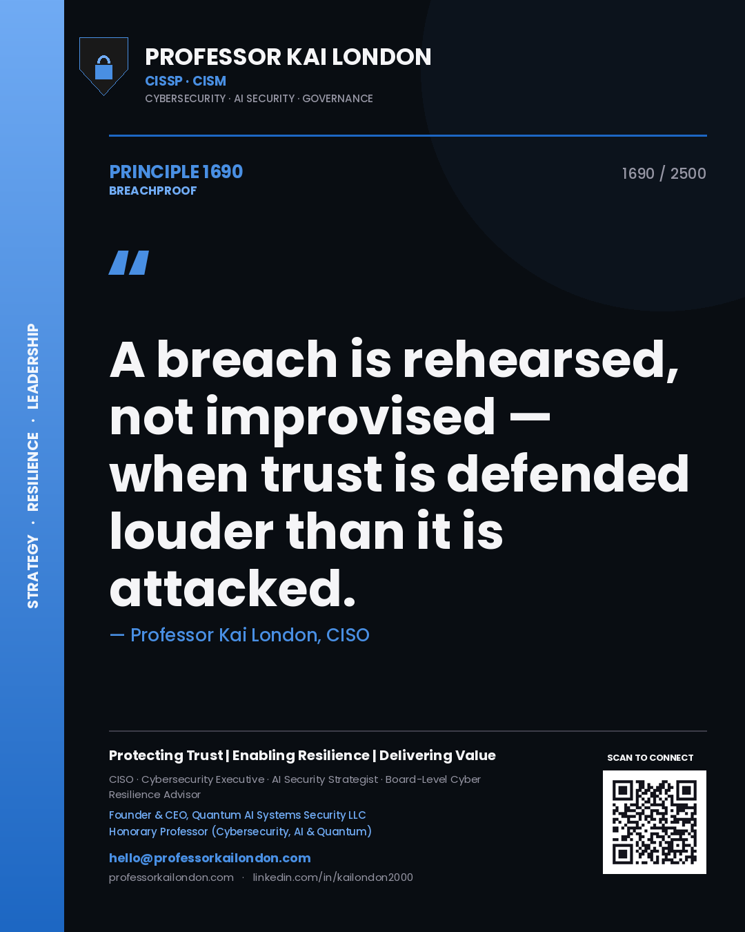 Professor Kai London principle 1690: A breach is rehearsed, not improvised — when trust is defended louder than it is attacked.