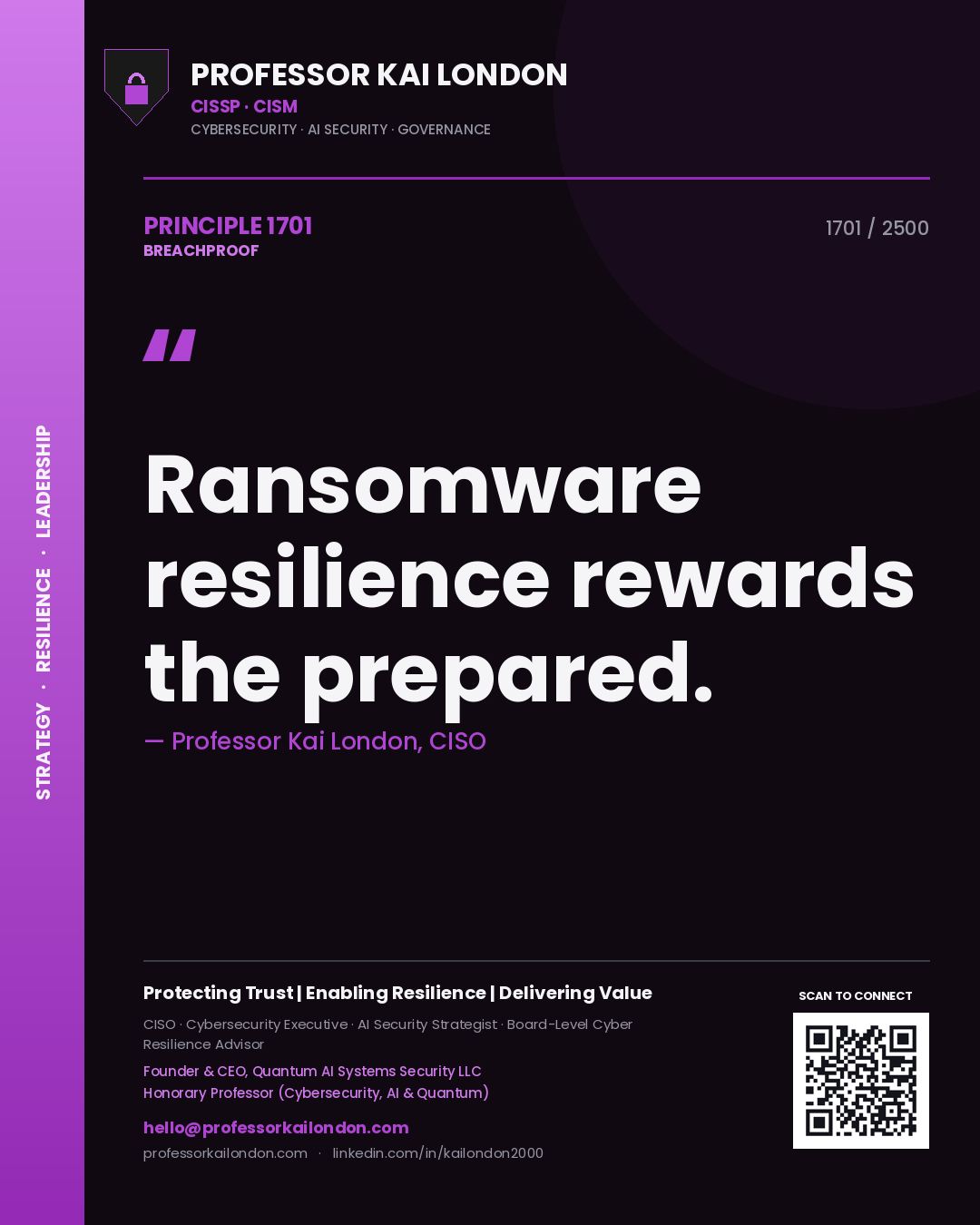 Professor Kai London principle 1701: Ransomware resilience rewards the prepared.