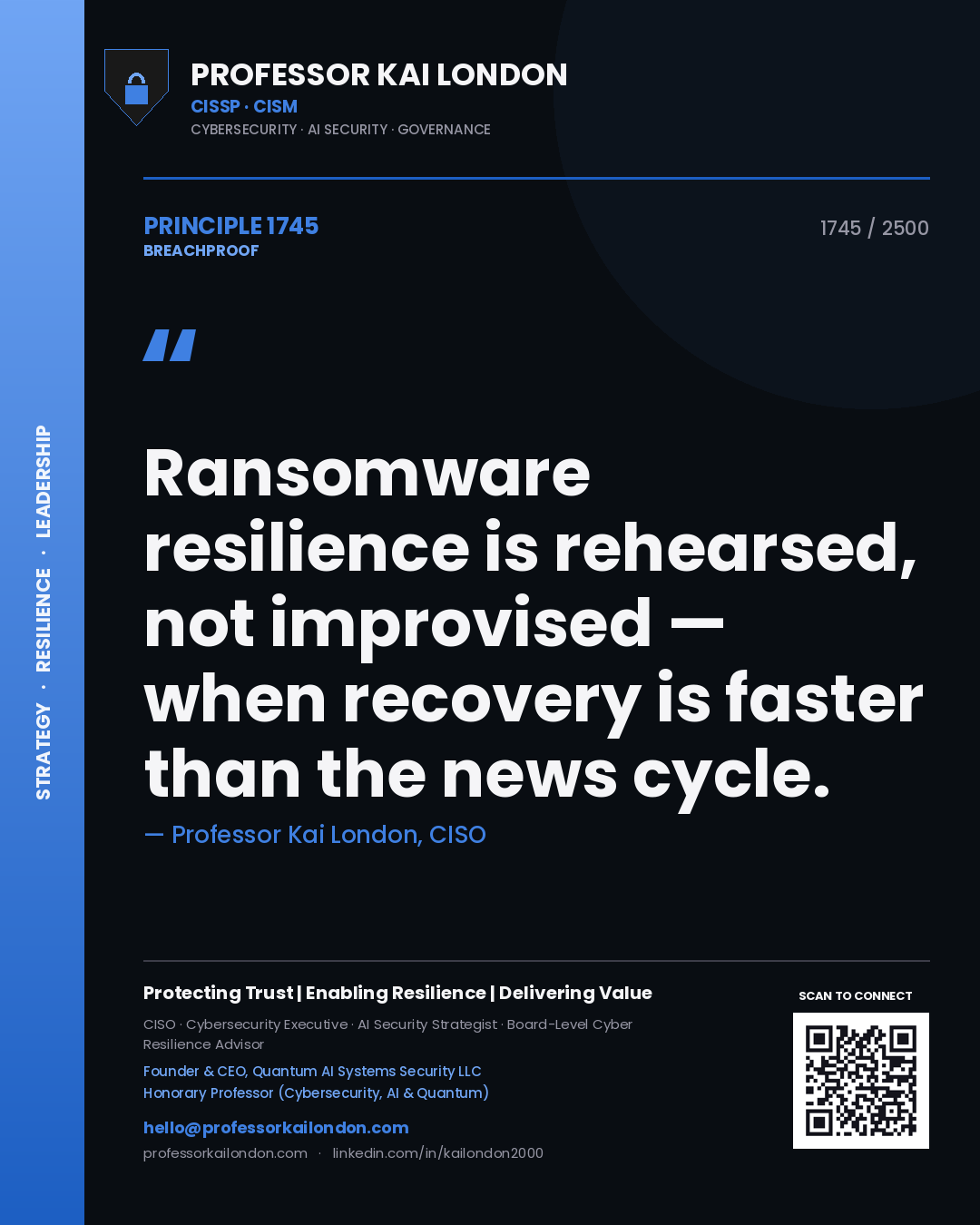 Professor Kai London principle 1745: Ransomware resilience is rehearsed, not improvised — when recovery is faster than the news cycle.