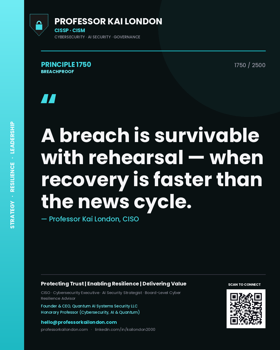 Professor Kai London principle 1750: A breach is survivable with rehearsal — when recovery is faster than the news cycle.
