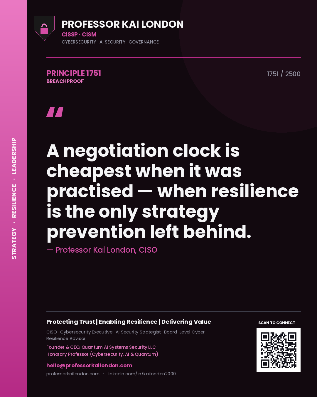 Professor Kai London principle 1751: A negotiation clock is cheapest when it was practised — when resilience is the only strategy prevention left behind.