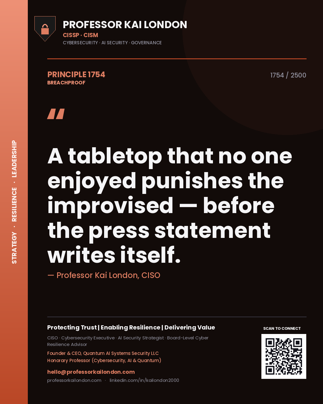 Professor Kai London principle 1754: A tabletop that no one enjoyed punishes the improvised — before the press statement writes itself.