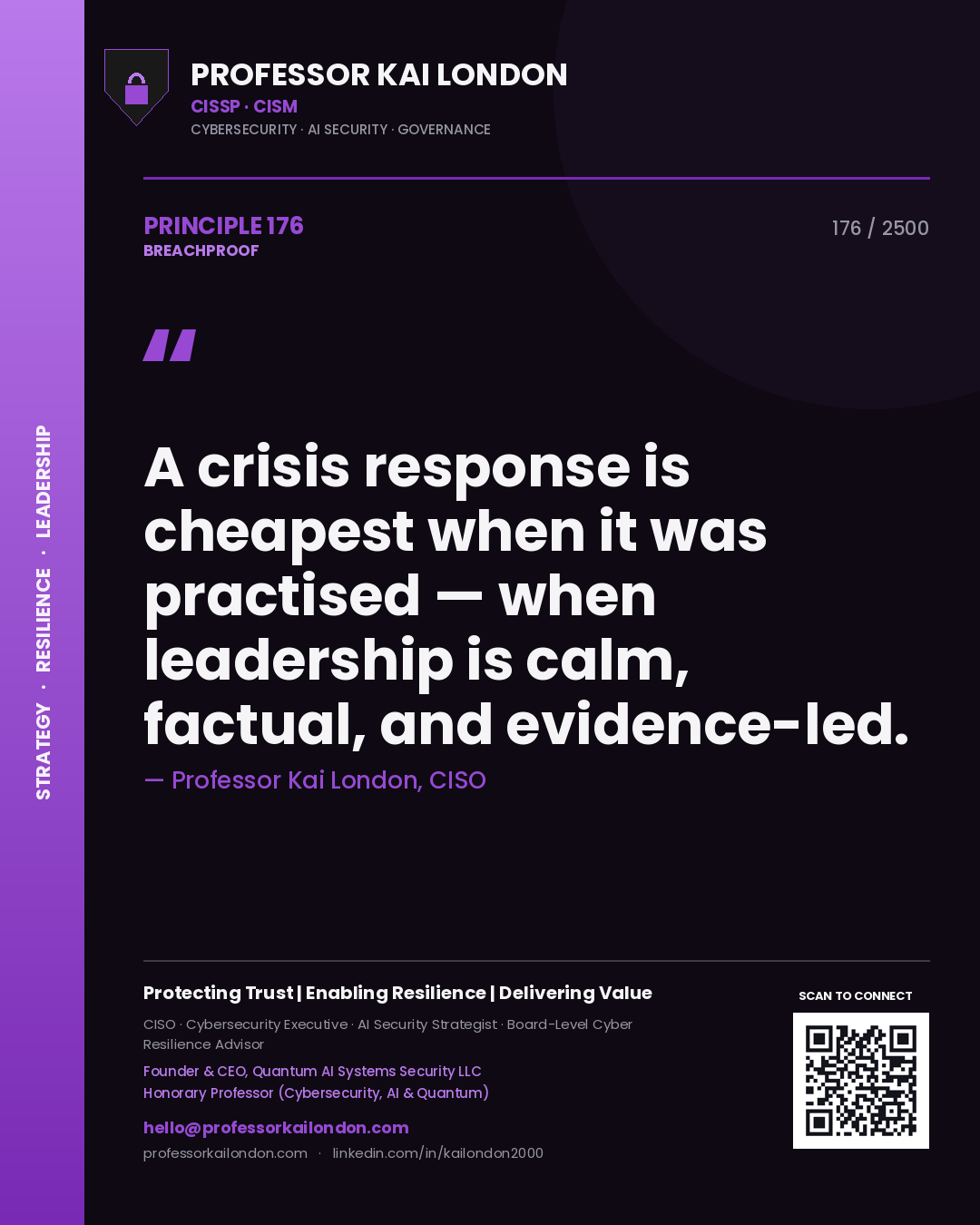 Professor Kai London principle 176: A crisis response is cheapest when it was practised — when leadership is calm, factual, and evidence-led.