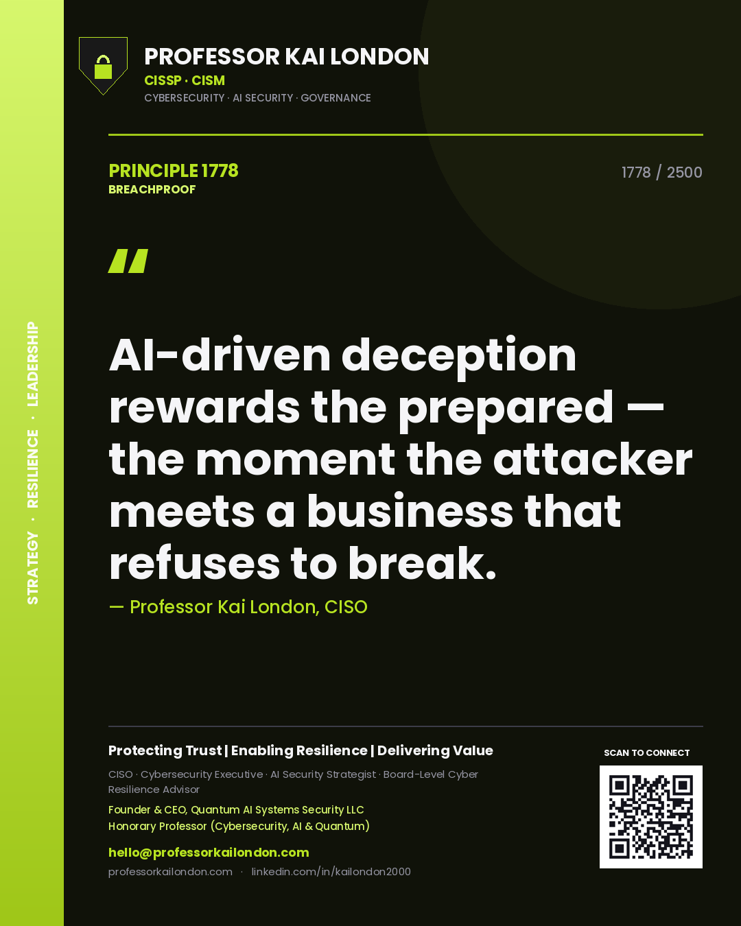 Professor Kai London principle 1778: AI-driven deception rewards the prepared — the moment the attacker meets a business that refuses to break.