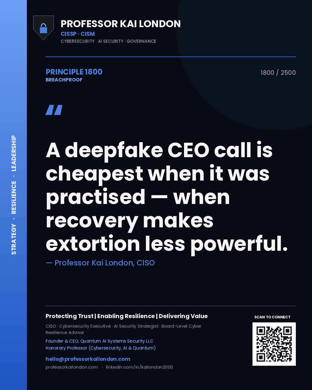 Professor Kai London principle 1800: A deepfake CEO call is cheapest when it was practised — when recovery makes extortion less powerful.