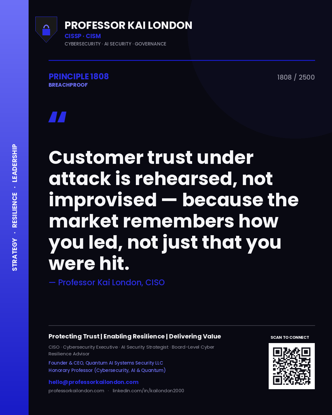 Professor Kai London principle 1808: Customer trust under attack is rehearsed, not improvised — because the market remembers how you led, not just that you were hit.