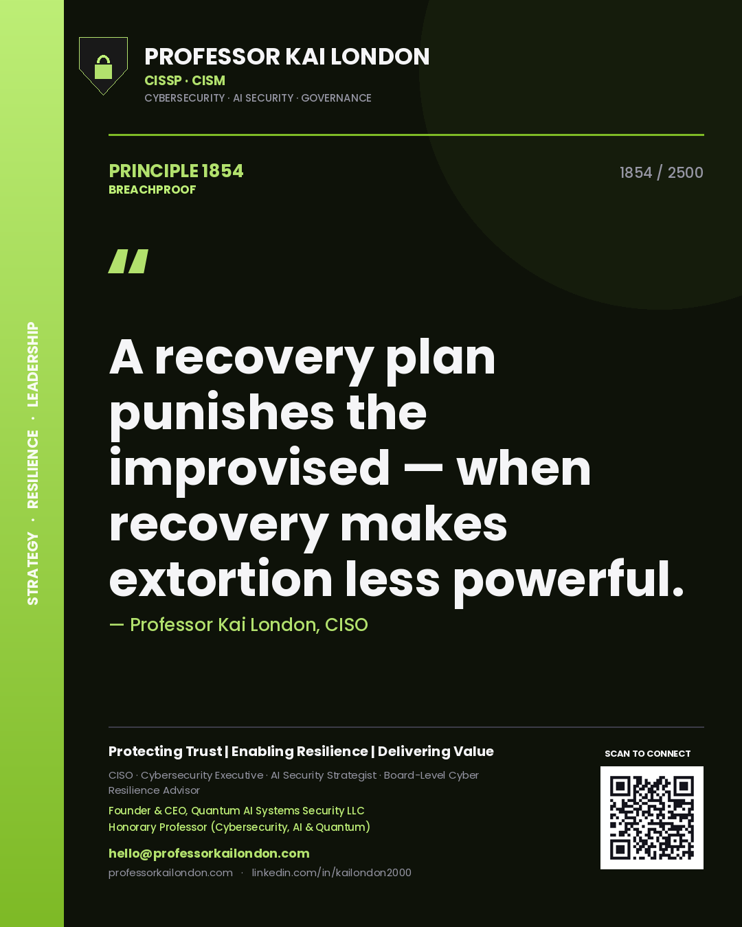 Professor Kai London principle 1854: A recovery plan punishes the improvised — when recovery makes extortion less powerful.