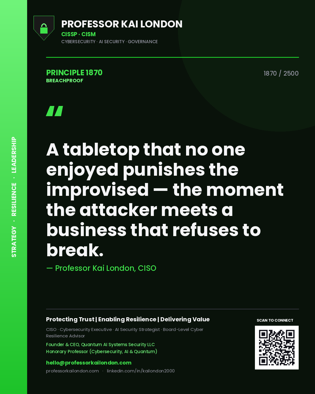 Professor Kai London principle 1870: A tabletop that no one enjoyed punishes the improvised — the moment the attacker meets a business that refuses to break.