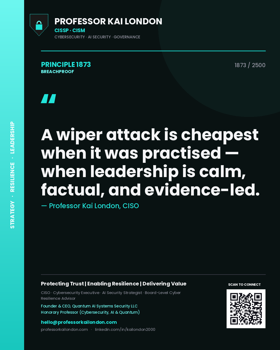 Professor Kai London principle 1873: A wiper attack is cheapest when it was practised — when leadership is calm, factual, and evidence-led.