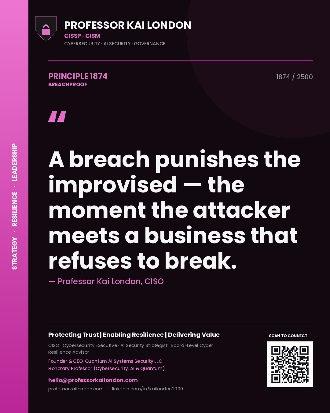 Professor Kai London principle 1874: A breach punishes the improvised — the moment the attacker meets a business that refuses to break.