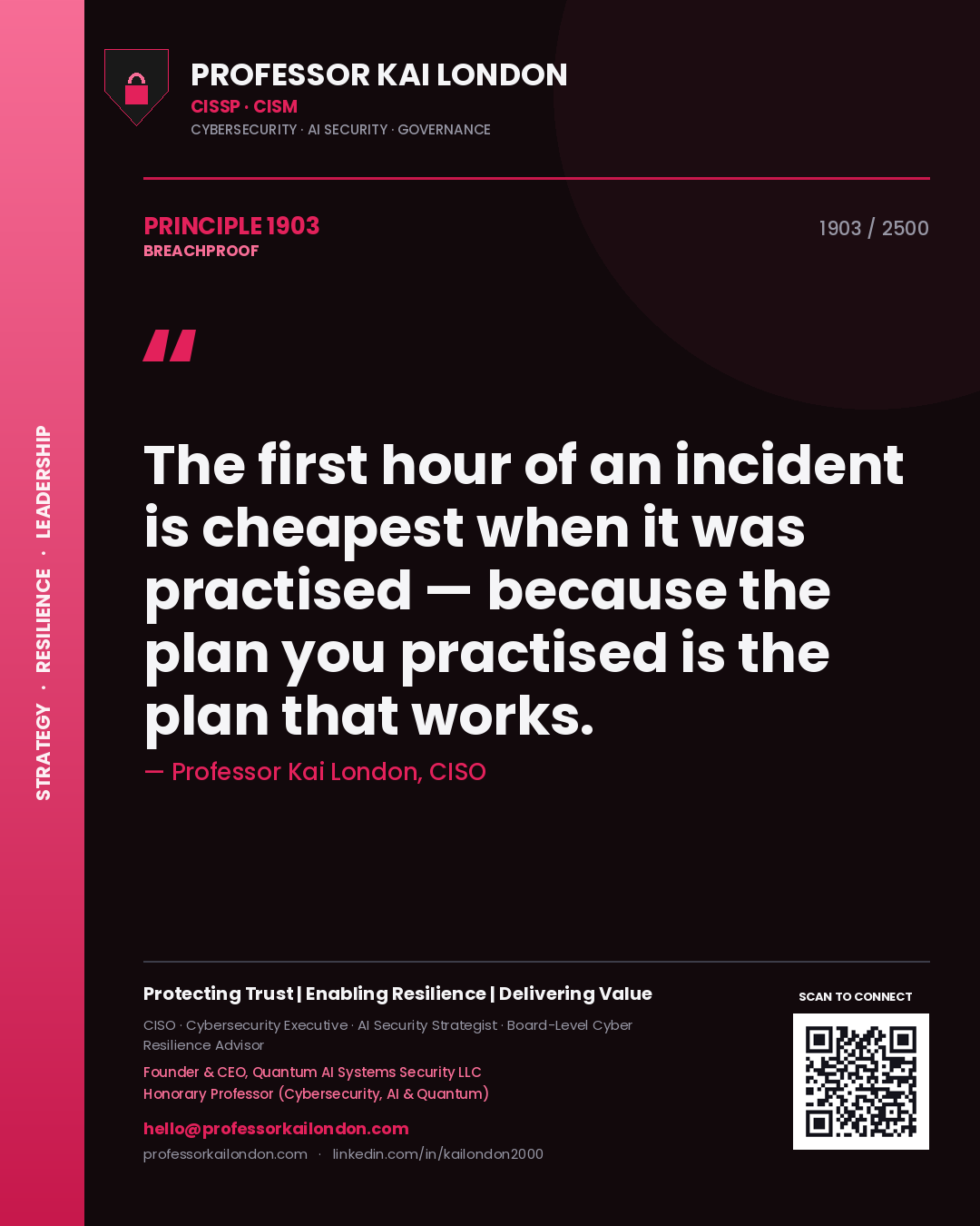 Professor Kai London principle 1903: The first hour of an incident is cheapest when it was practised — because the plan you practised is the plan that works.