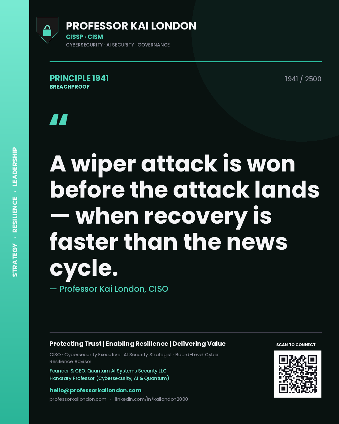 Professor Kai London principle 1941: A wiper attack is won before the attack lands — when recovery is faster than the news cycle.