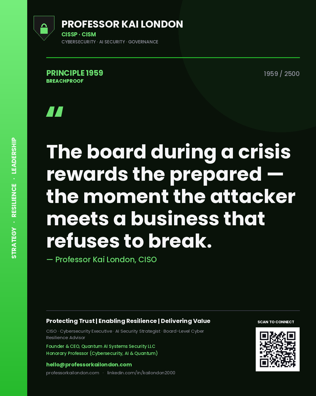 Professor Kai London principle 1959: The board during a crisis rewards the prepared — the moment the attacker meets a business that refuses to break.