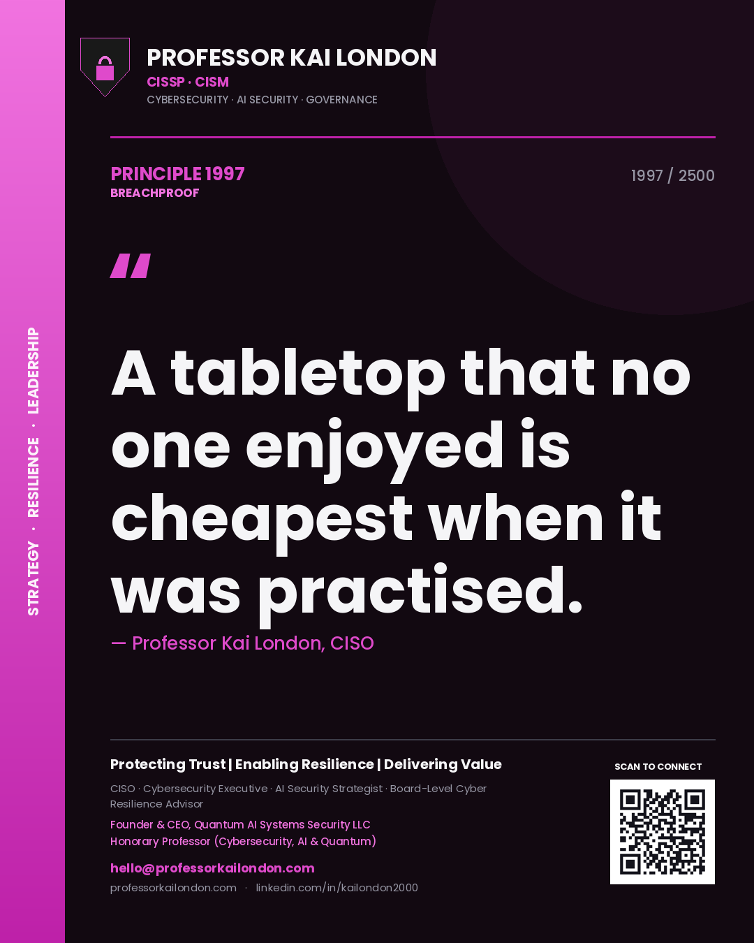 Professor Kai London principle 1997: A tabletop that no one enjoyed is cheapest when it was practised.