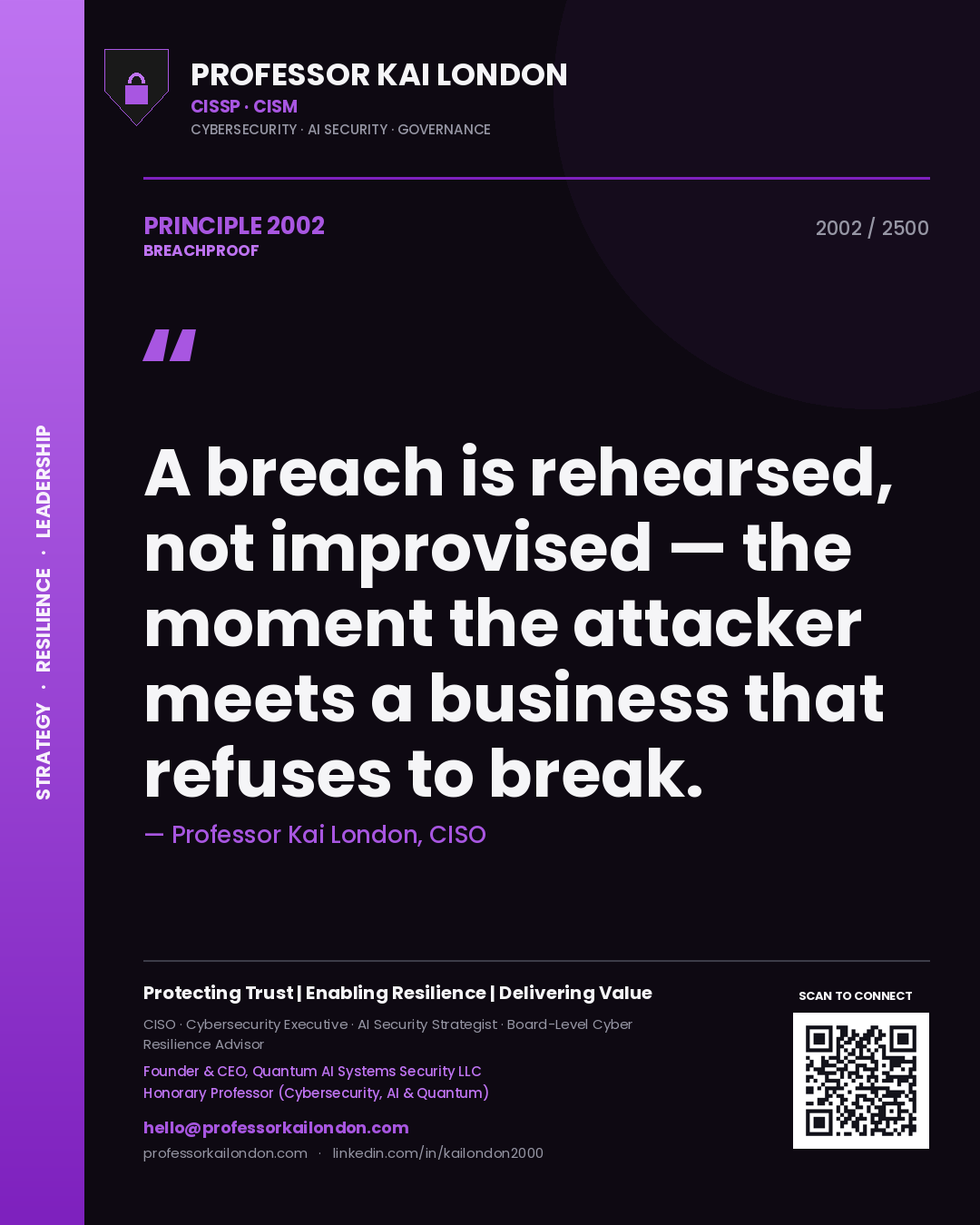 Professor Kai London principle 2002: A breach is rehearsed, not improvised — the moment the attacker meets a business that refuses to break.