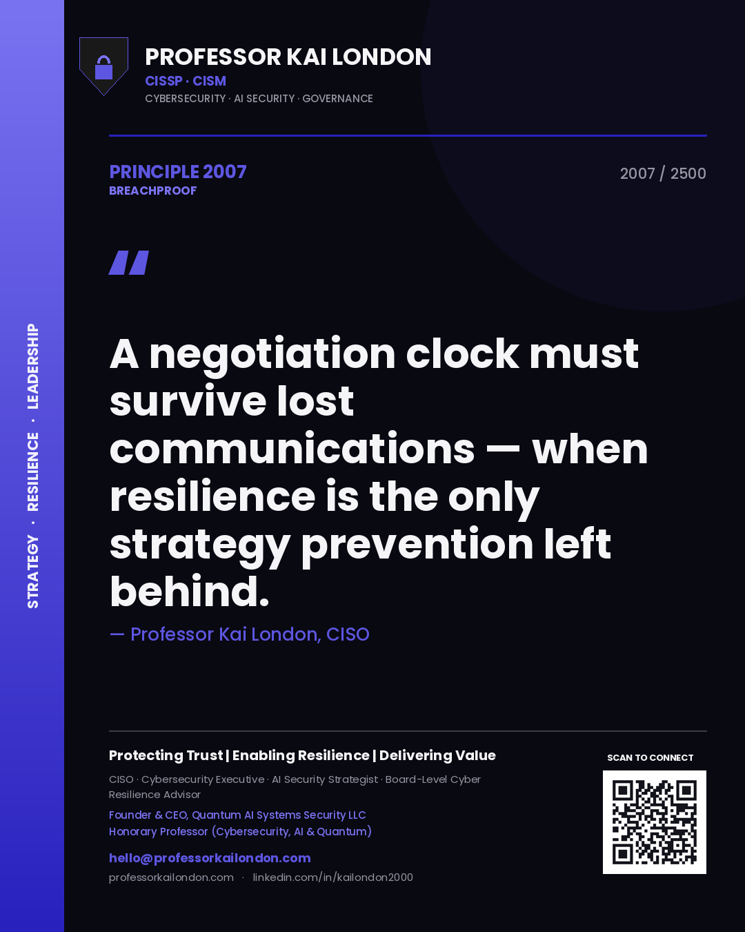 Professor Kai London principle 2007: A negotiation clock must survive lost communications — when resilience is the only strategy prevention left behind.