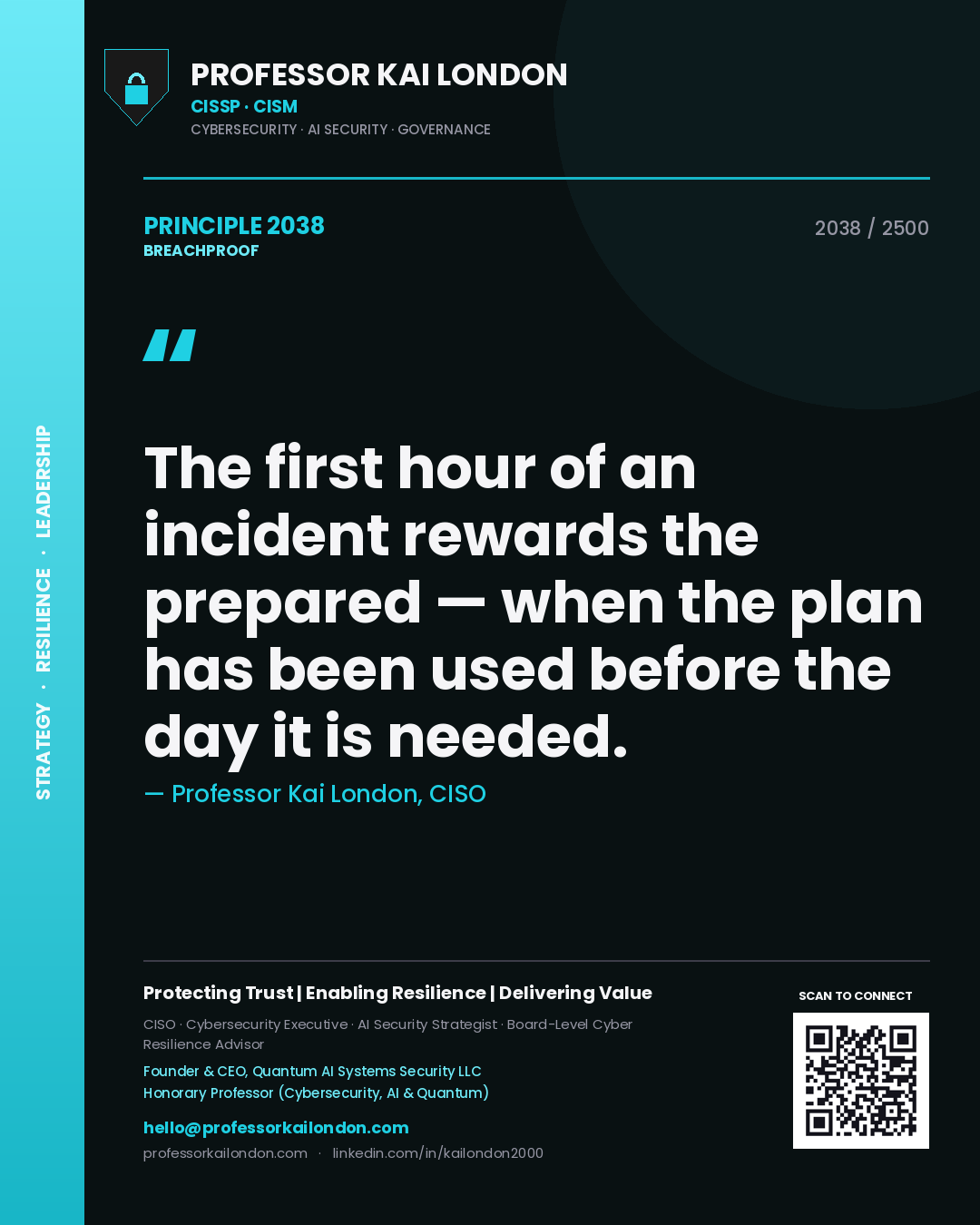 Professor Kai London principle 2038: The first hour of an incident rewards the prepared — when the plan has been used before the day it is needed.