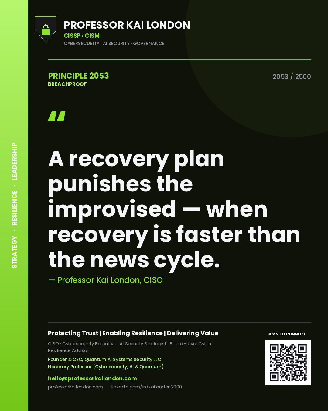 Professor Kai London principle 2053: A recovery plan punishes the improvised — when recovery is faster than the news cycle.