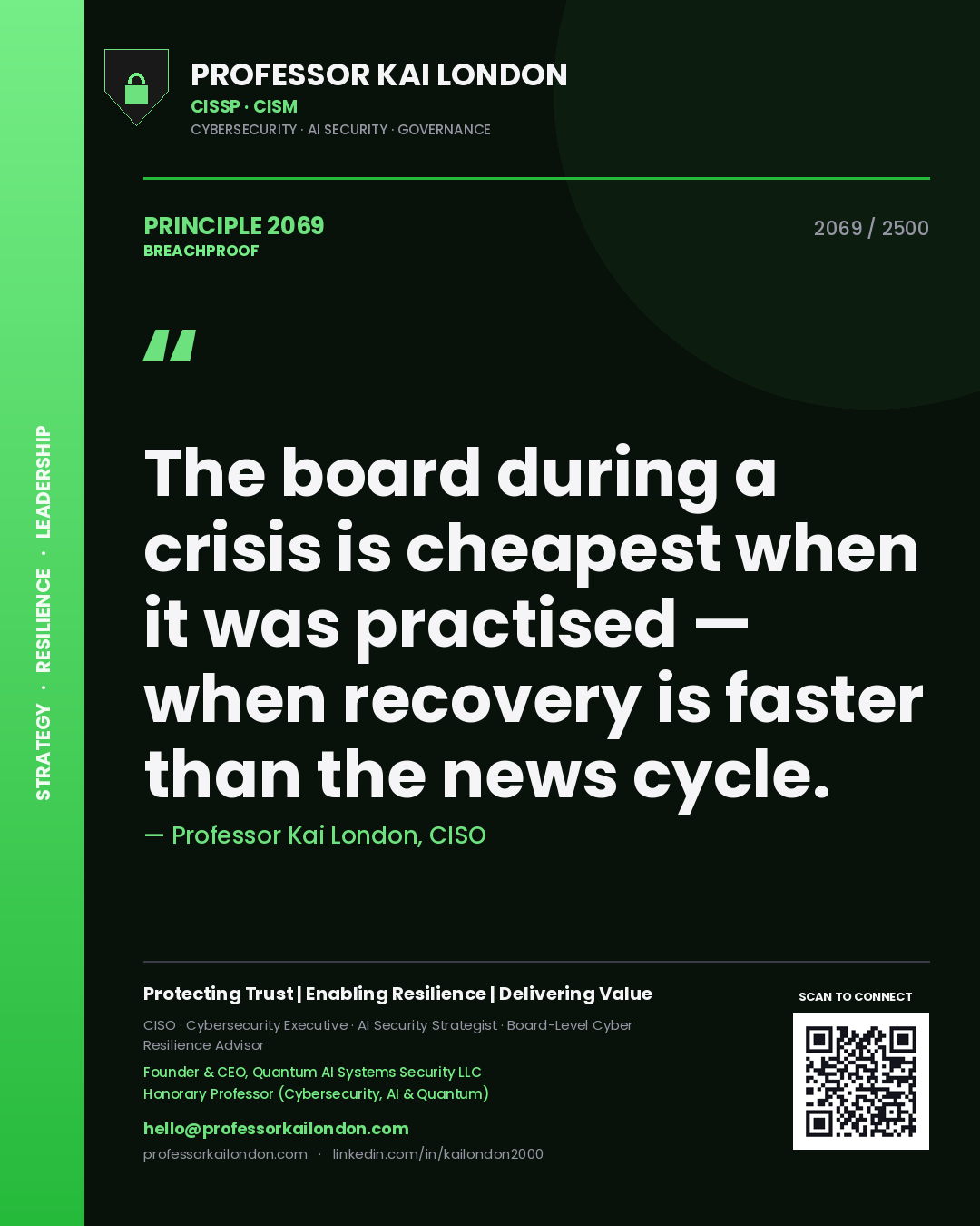 Professor Kai London principle 2069: The board during a crisis is cheapest when it was practised — when recovery is faster than the news cycle.