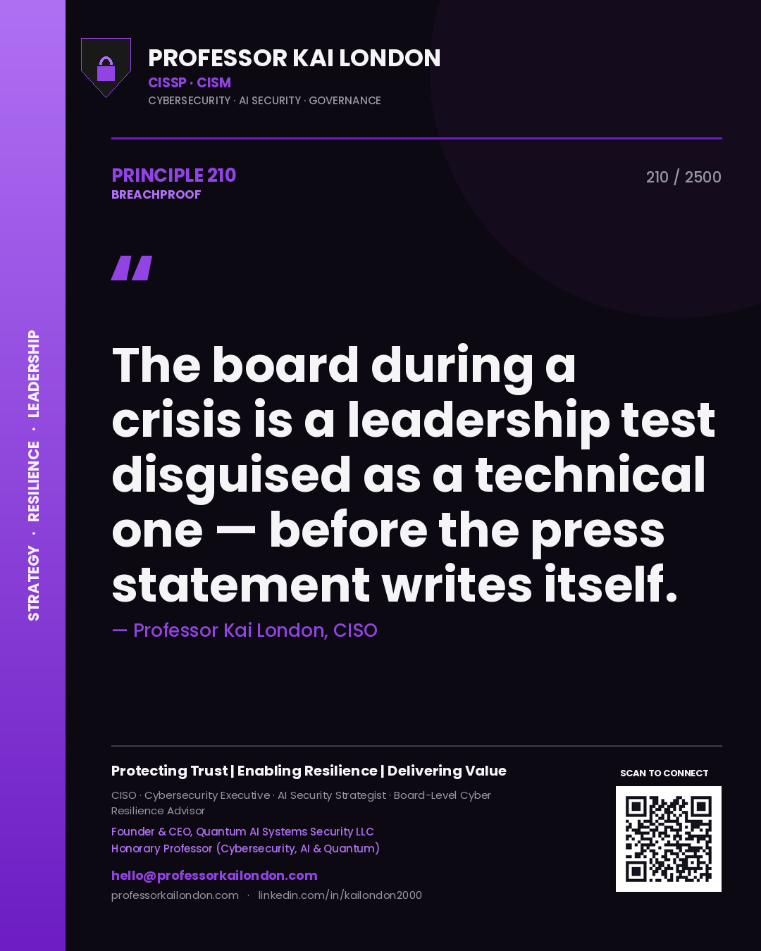 Professor Kai London principle 210: The board during a crisis is a leadership test disguised as a technical one — before the press statement writes itself.