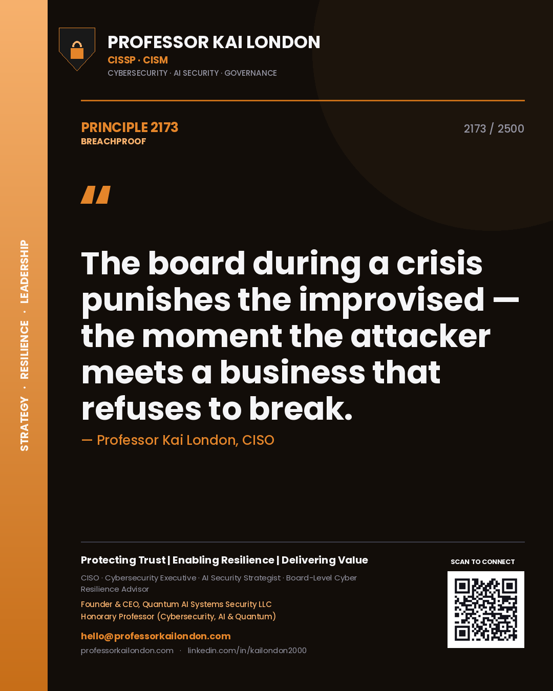 Professor Kai London principle 2173: The board during a crisis punishes the improvised — the moment the attacker meets a business that refuses to break.