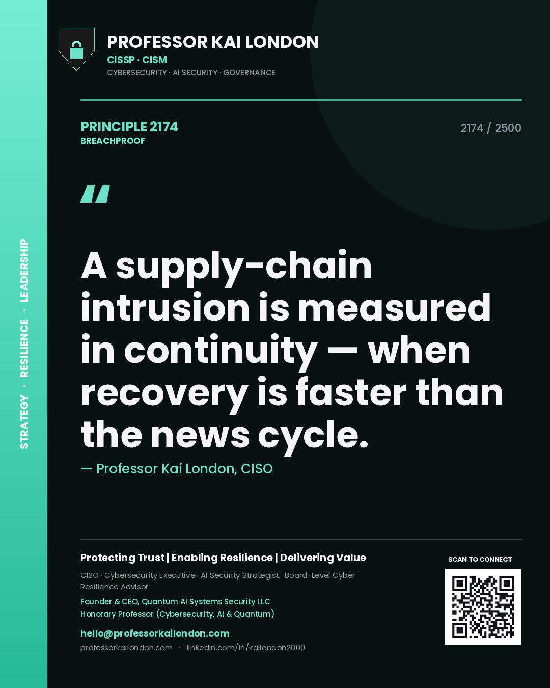 Professor Kai London principle 2174: A supply-chain intrusion is measured in continuity — when recovery is faster than the news cycle.