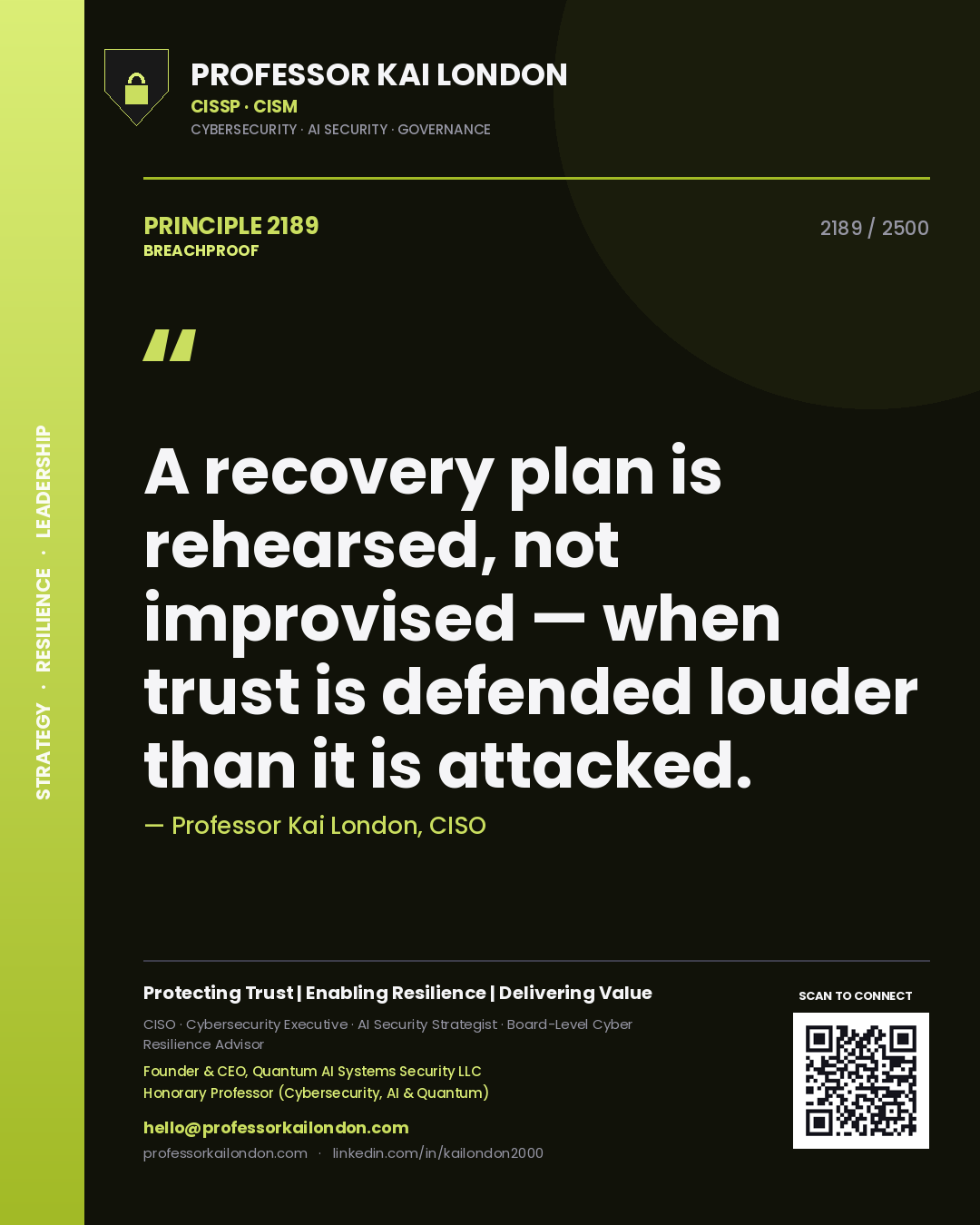 Professor Kai London principle 2189: A recovery plan is rehearsed, not improvised — when trust is defended louder than it is attacked.