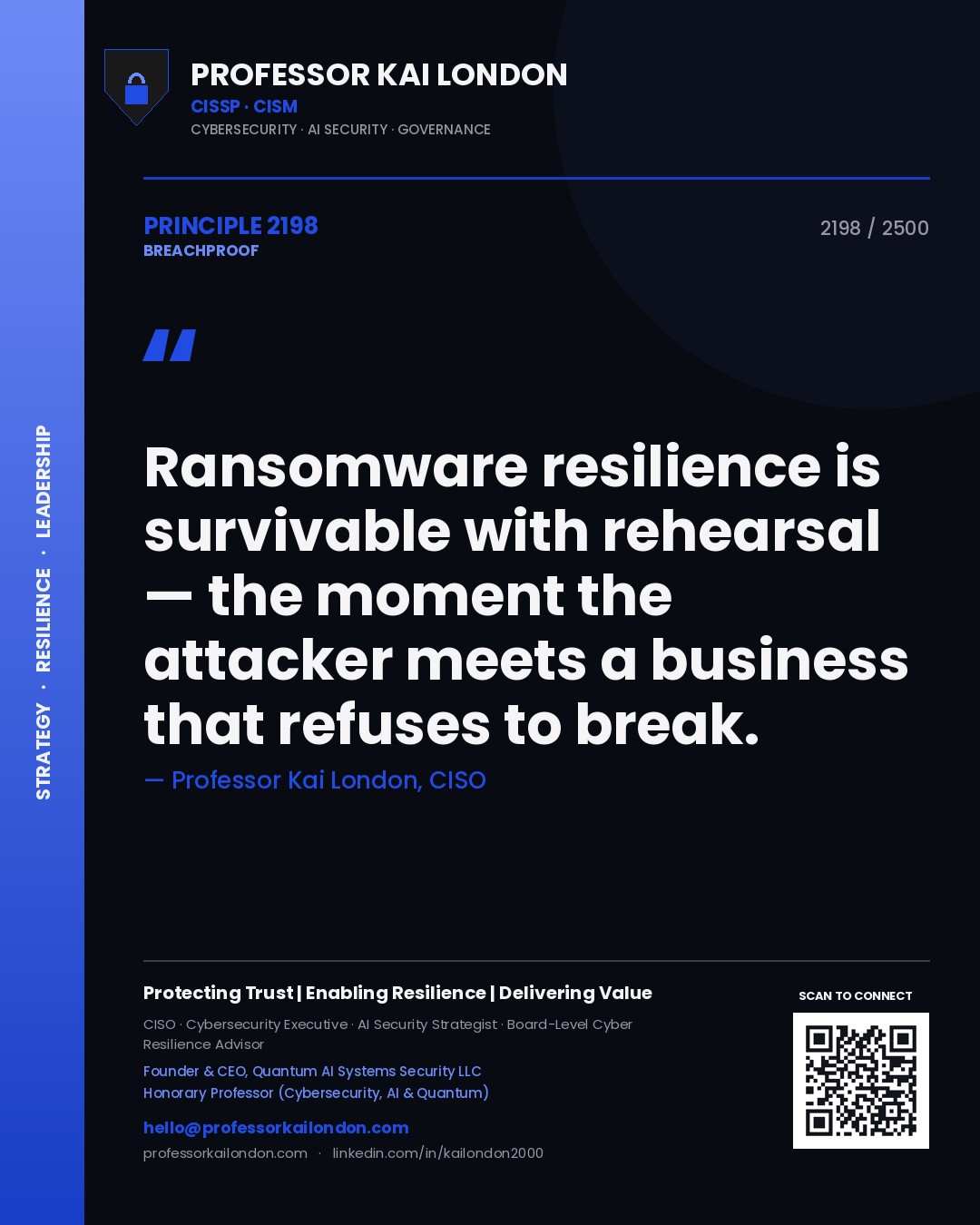 Professor Kai London principle 2198: Ransomware resilience is survivable with rehearsal — the moment the attacker meets a business that refuses to break.