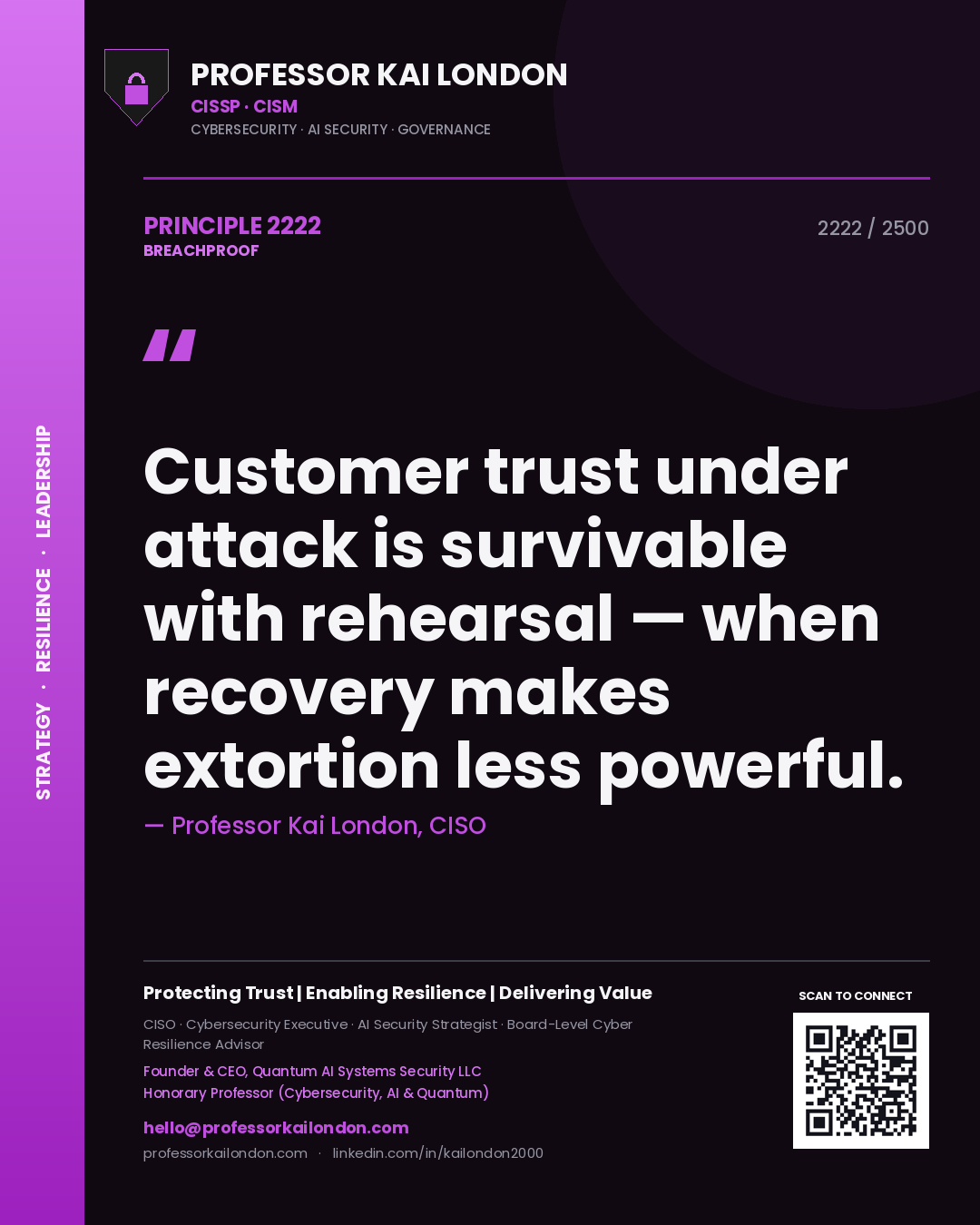 Professor Kai London principle 2222: Customer trust under attack is survivable with rehearsal — when recovery makes extortion less powerful.