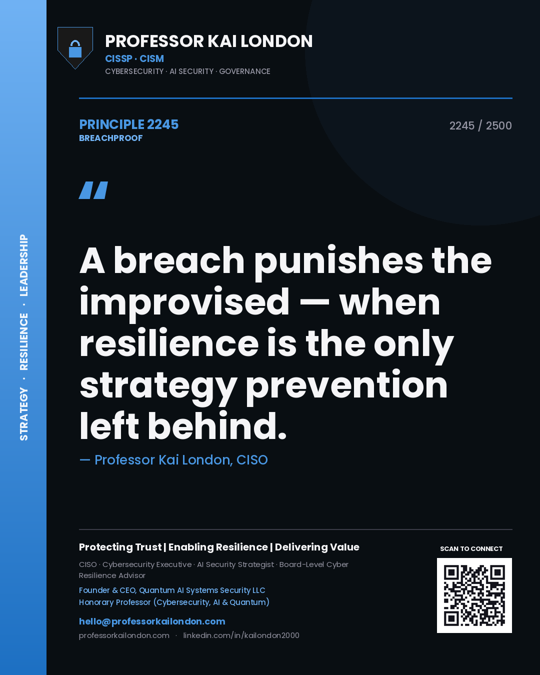 Professor Kai London principle 2245: A breach punishes the improvised — when resilience is the only strategy prevention left behind.