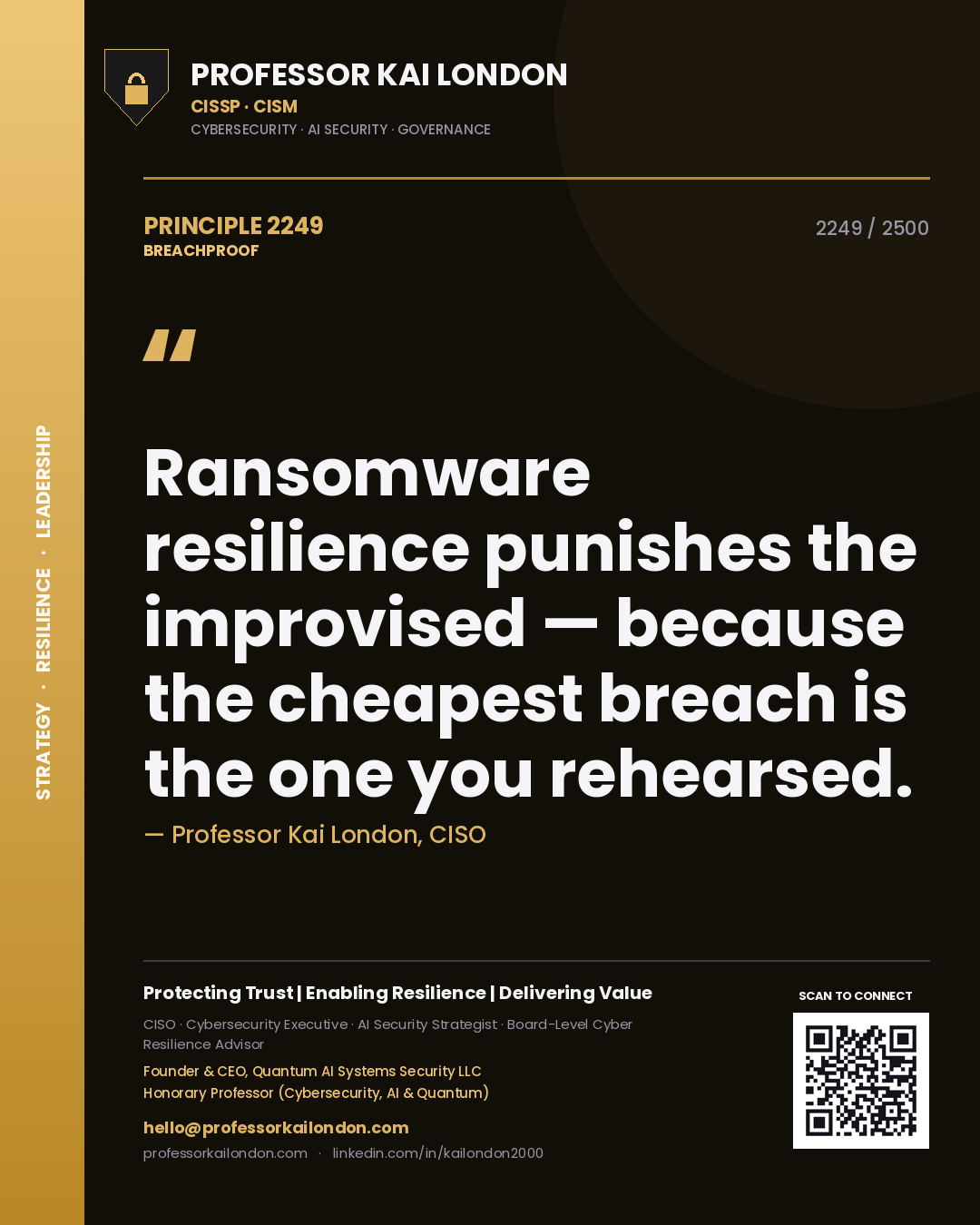Professor Kai London principle 2249: Ransomware resilience punishes the improvised — because the cheapest breach is the one you rehearsed.