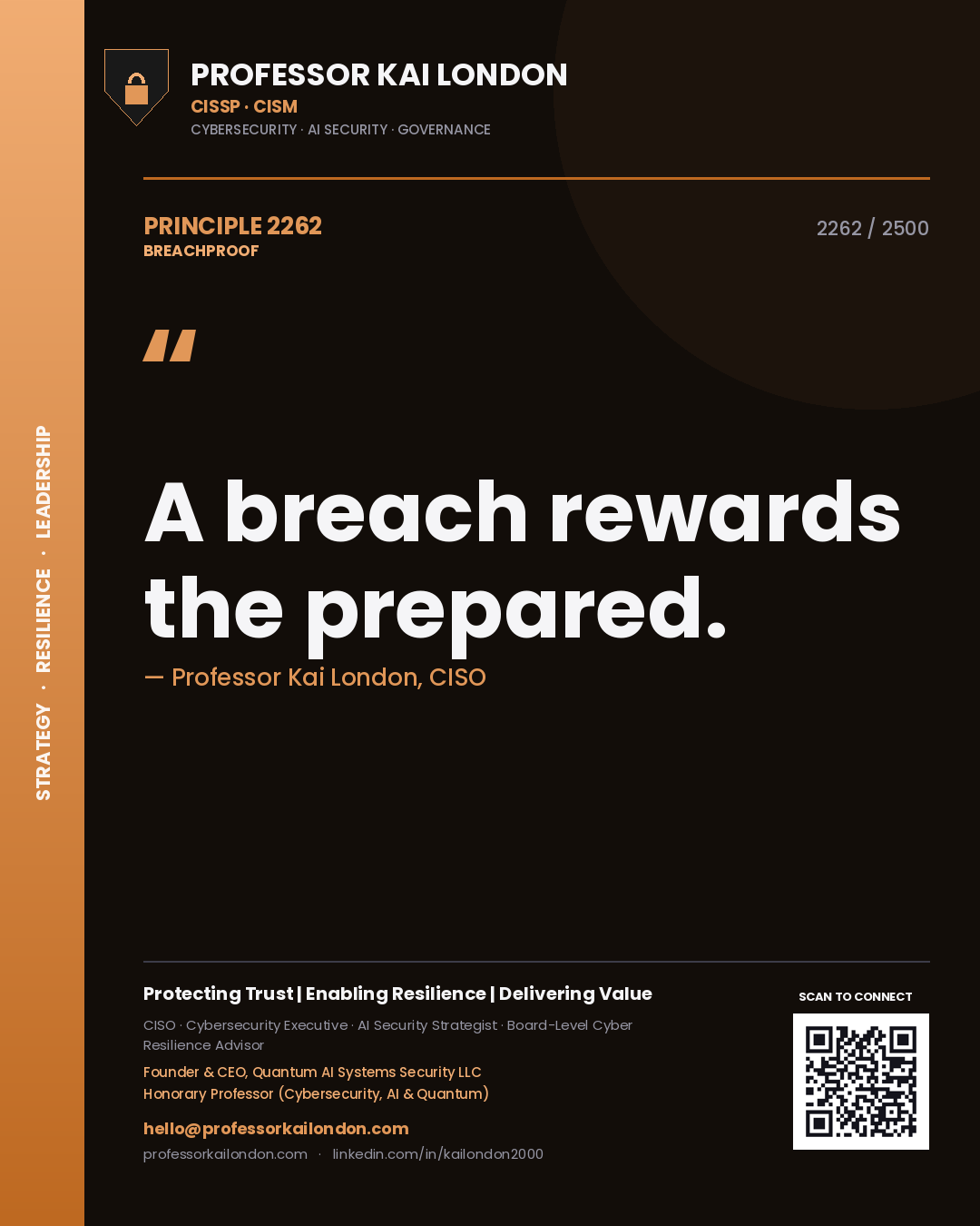 Professor Kai London principle 2262: A breach rewards the prepared.
