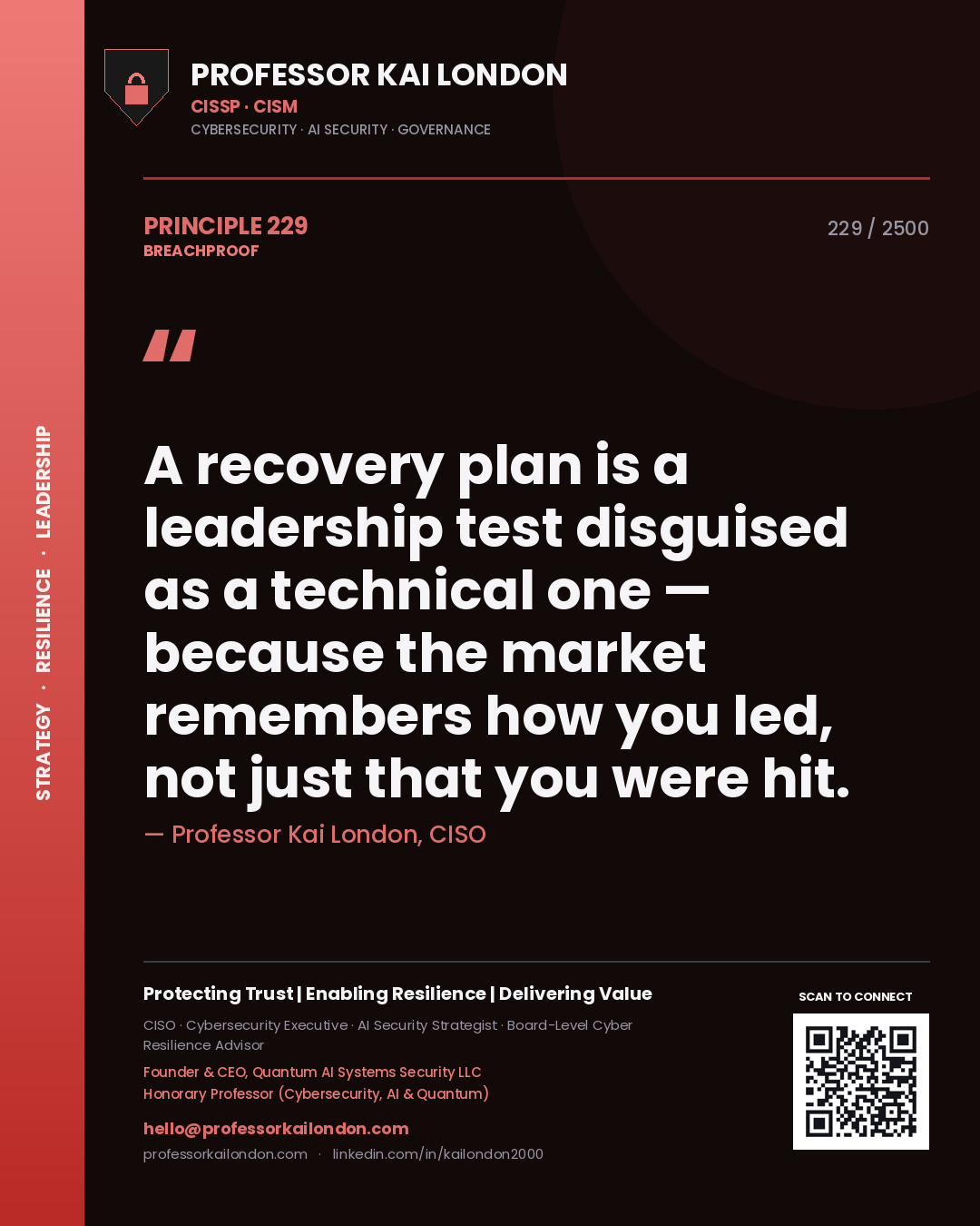 Professor Kai London principle 229: A recovery plan is a leadership test disguised as a technical one — because the market remembers how you led, not just that you were hit.