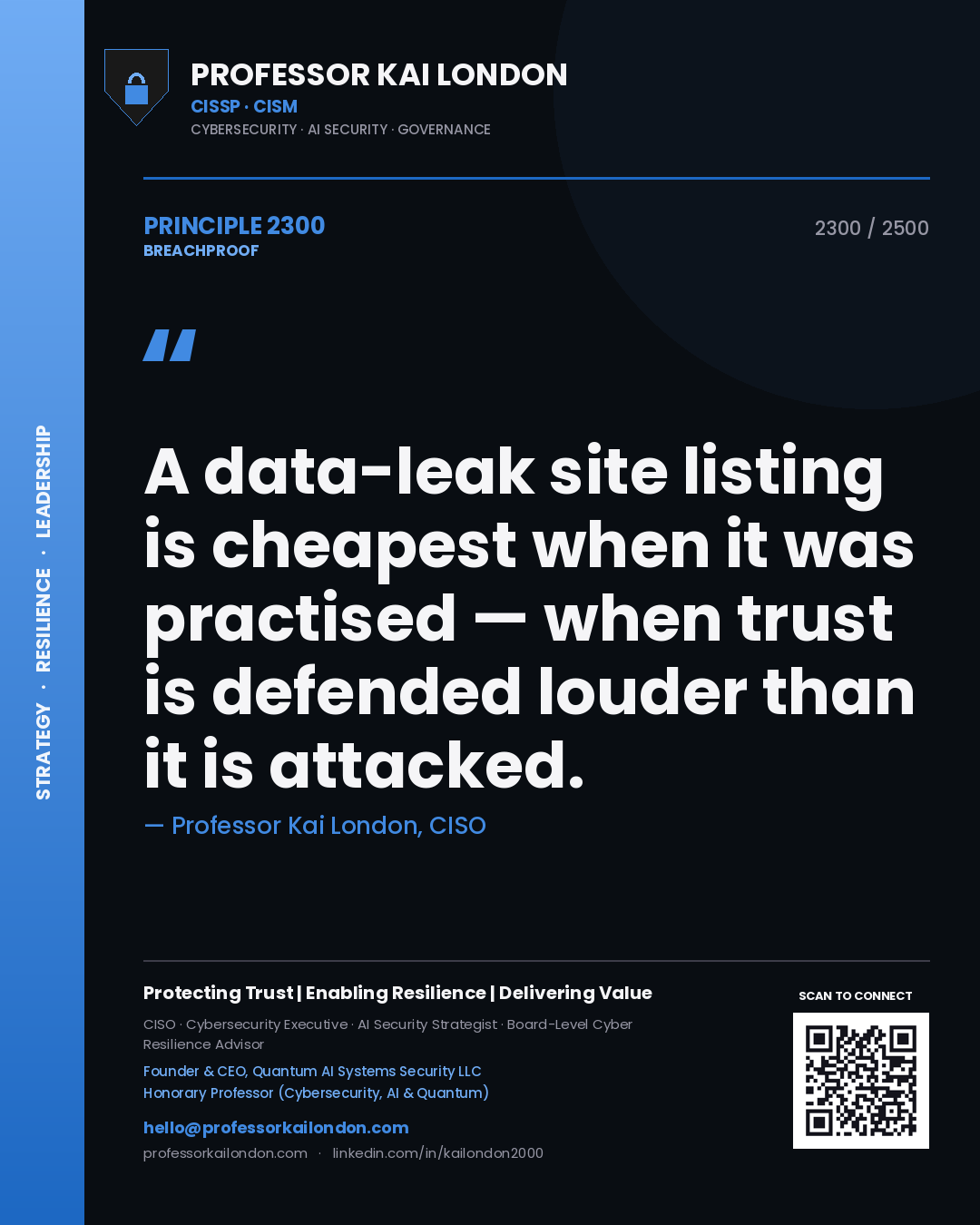 Professor Kai London principle 2300: A data-leak site listing is cheapest when it was practised — when trust is defended louder than it is attacked.