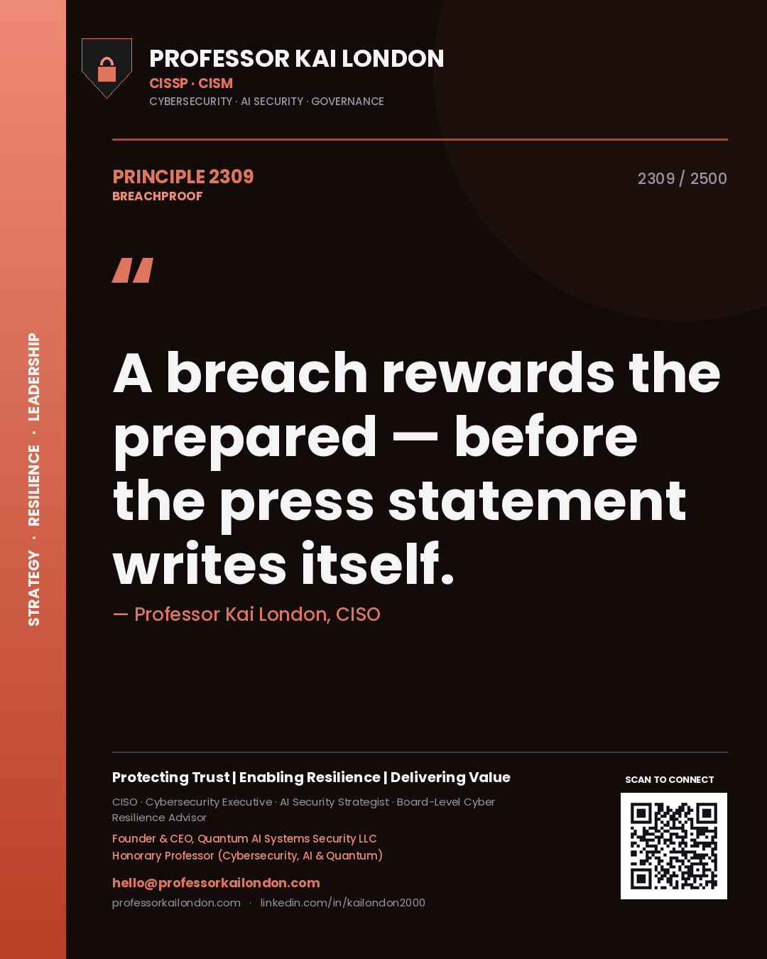 Professor Kai London principle 2309: A breach rewards the prepared — before the press statement writes itself.