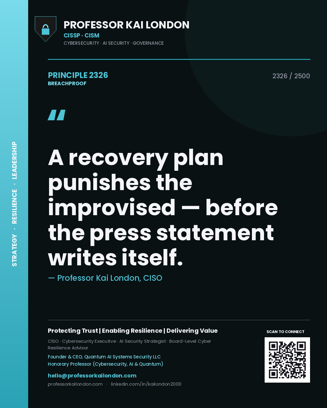 Professor Kai London principle 2326: A recovery plan punishes the improvised — before the press statement writes itself.