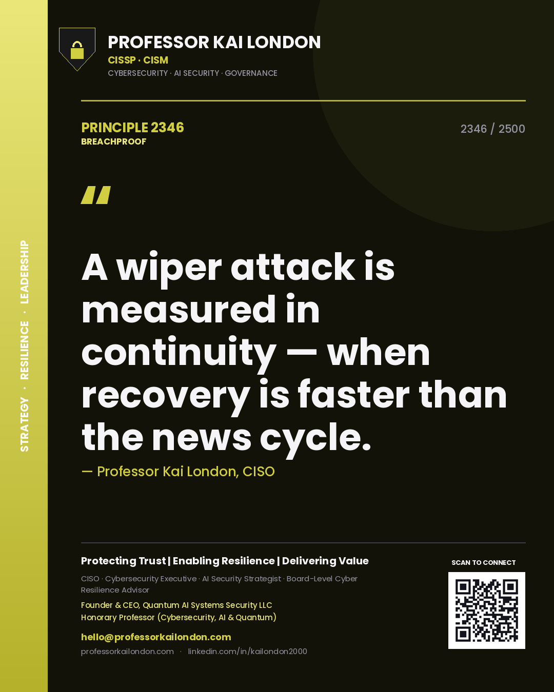 Professor Kai London principle 2346: A wiper attack is measured in continuity — when recovery is faster than the news cycle.