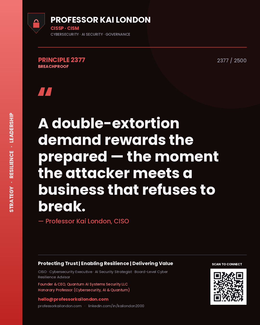 Professor Kai London principle 2377: A double-extortion demand rewards the prepared — the moment the attacker meets a business that refuses to break.